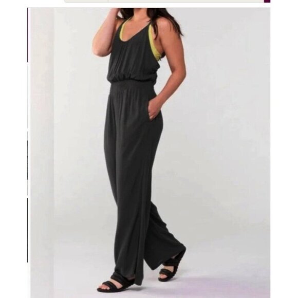 Prana Women's S Fernie Wide Leg Jumpsuit Swim Coverup Gauzy Black 9688 - Picture 1 of 16